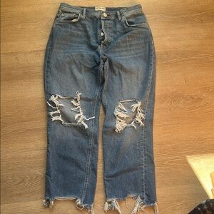 We The Free Blue Distressed Straight Leg Jeans